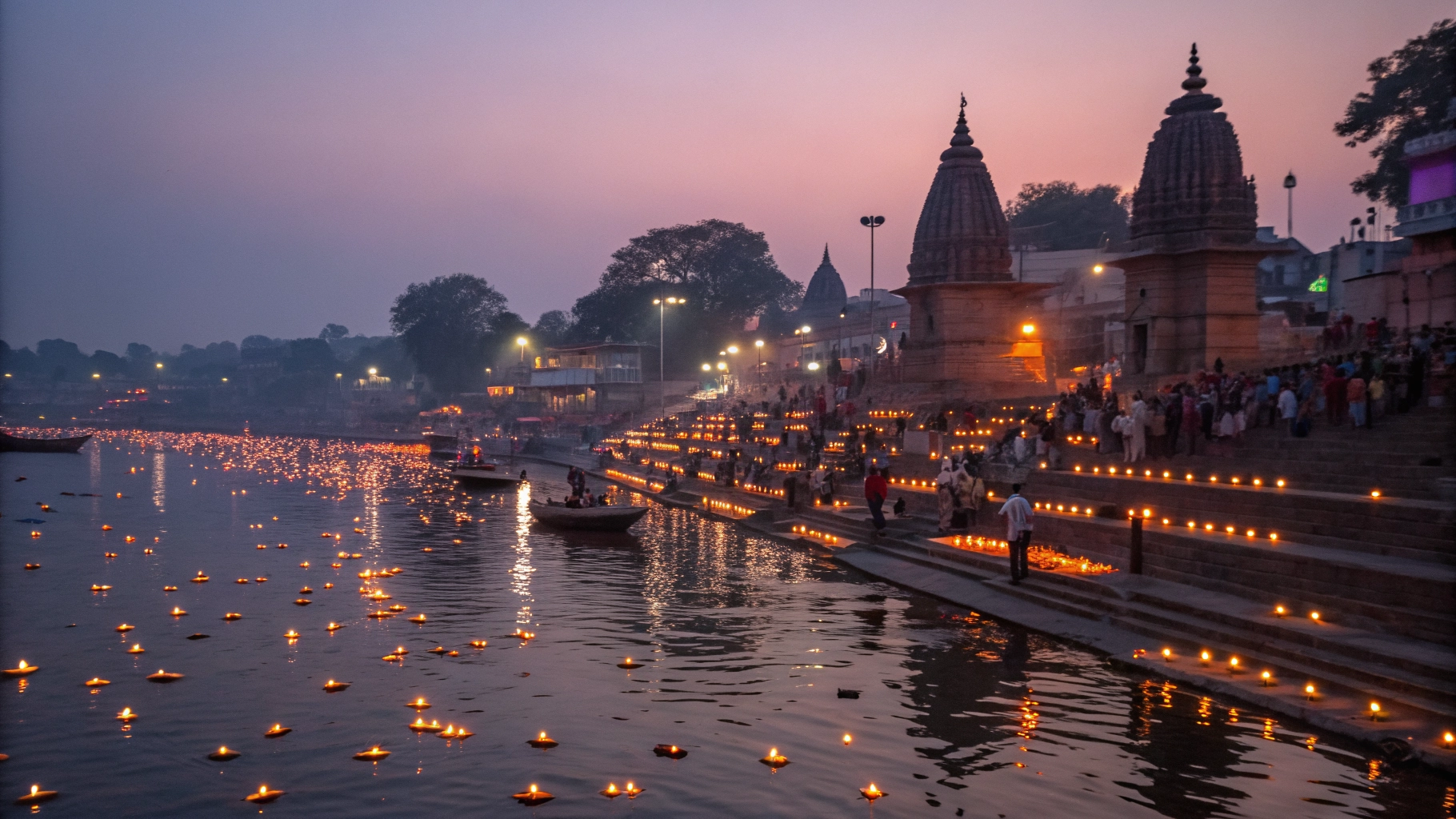 Spiritual evening Aarti at the Shipra River Ghats in Ujjain